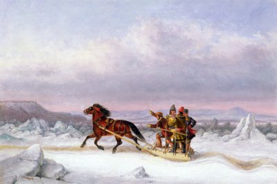 Cruzando el San Lorenzo de Levis a Quebec en un trineo de Cornelius Krieghoff